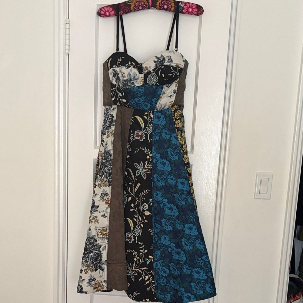 Gorgeous brocade Anthropology bustier, full-skirt midi dress